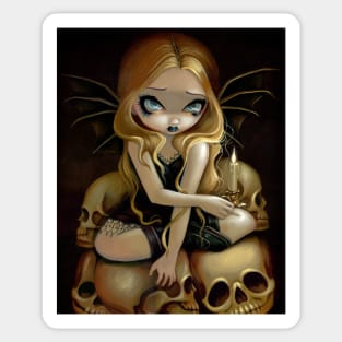 Creepy Cute Goth Fairy on Pile of Skulls Sticker